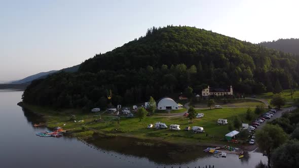 Camping Near Lake Aerial View