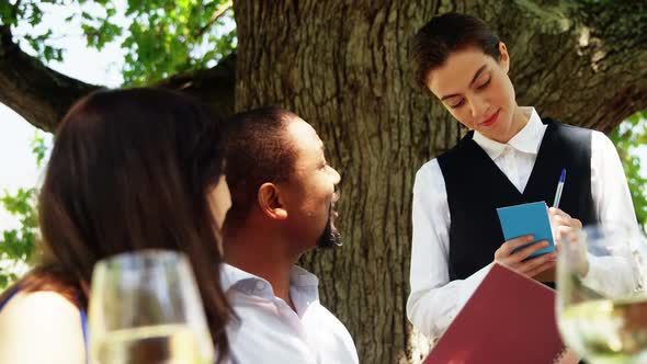 Waitress taking an order from couple