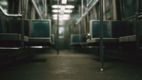 Inside of the Old Non-modernized Subway Car in USA