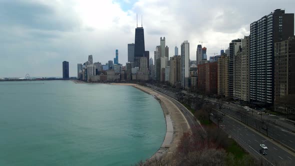 Chicago aerial view lake shore drive