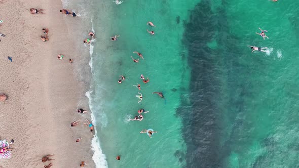 People swim in the sea aerial view 4 K Turkey Alanya