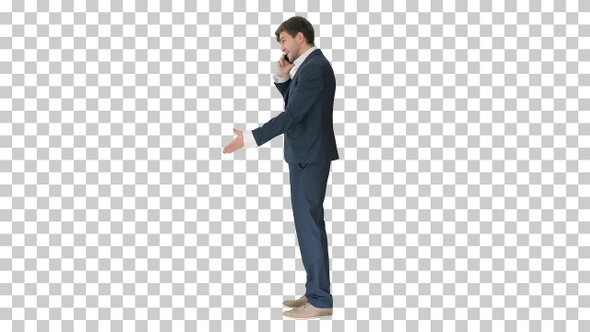 Stressed and angry businessman talking on the phone, Alpha Channel