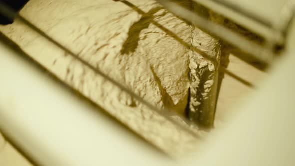 Close View of Automatic Kneader Equipment Blending Dough for Bakery on Factory