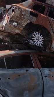 Vertical Video of Destroyed Cars in the City of Irpin Ukraine