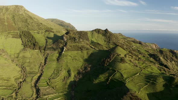 Aerial view of Sao Miguel island landscape, Azores Islands, Portugal.