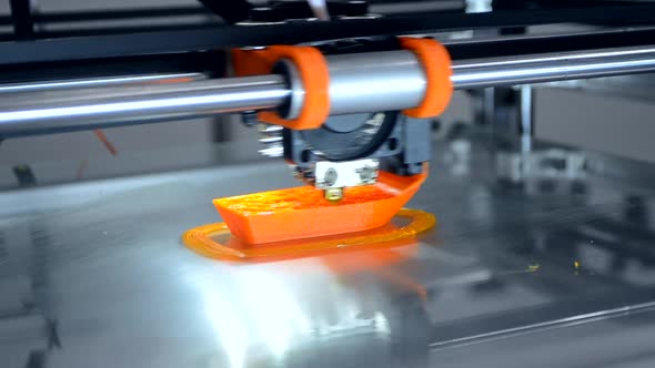 3d Printer Prints Orange Object Model Orange Color Closeup