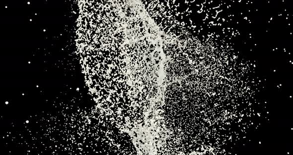 White Fluid Drops and Splatters Isolated on Black Background