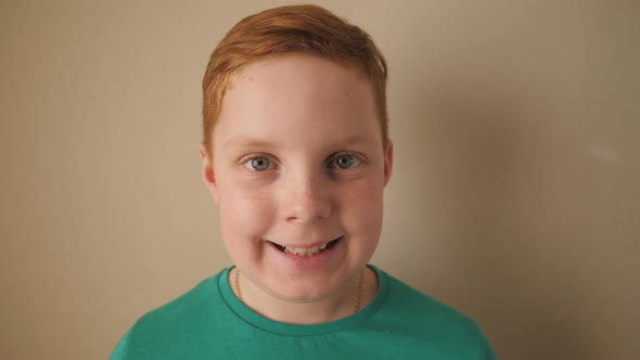 Little Smiling Redhaired Boy Looking Into Camera Indoor