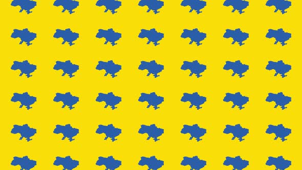 Blue Ukraine country map animated pattern on a yellow  background. Simple politic motion graphic