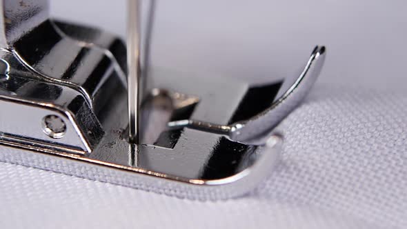 Sewing Machine, Sewing Screening Process. Close Up. Slow Motion