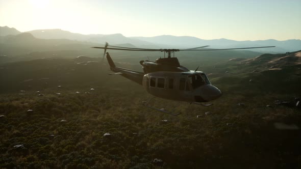 Slow Motion United States Military Helicopter in Vietnam