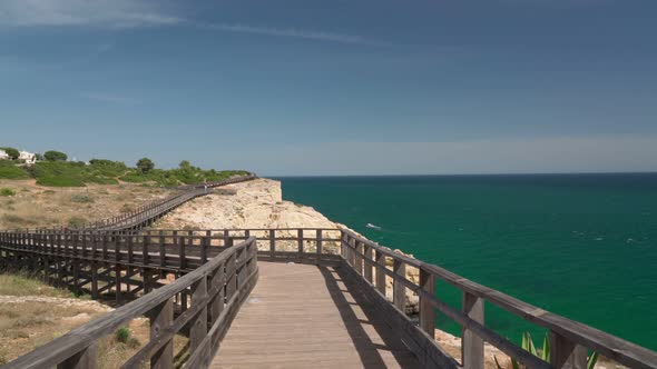 Wonderful View of the Portuguese Coast of Carvoeiro in Summer Walking Along the Wooden Paths