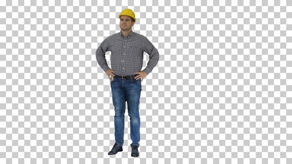 Smiling Construction Worker in Yellow Helmet Looking at Perfect