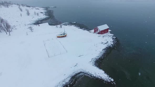 Aerial view of the Norwegian fishing village in Lofoten