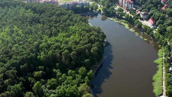 Aerial View From Drone on Svetlogorsk Town and Tikhoe Lake