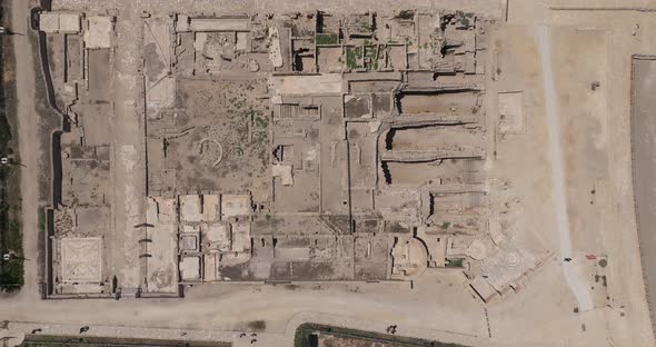 Aerial footage of the ancient remains of the coastal city of Caesarea, built under Herod the Great d