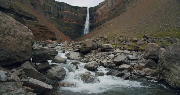 Hengifoss Waterfall and Mountain River East Iceland