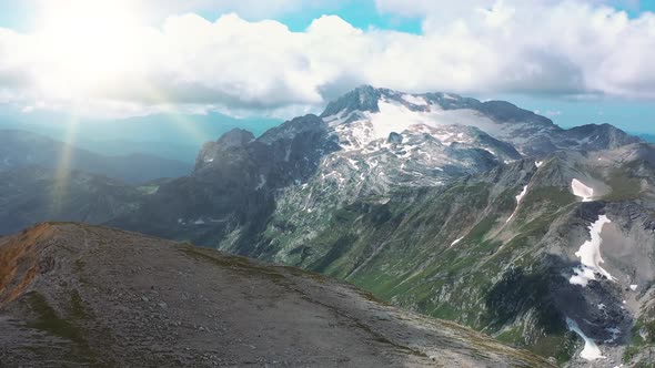 Aerial View From Oshten Peak of Stunning Majestic Nature of Caucasus To Mountain Fisht , Covered