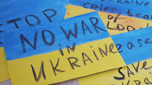 Drawing with Message on the Banner with Inscriptions No War in Ukraine