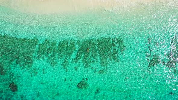 Aerial view sky of luxury bay beach vacation by clear sea and white sandy background of a daytrip ne