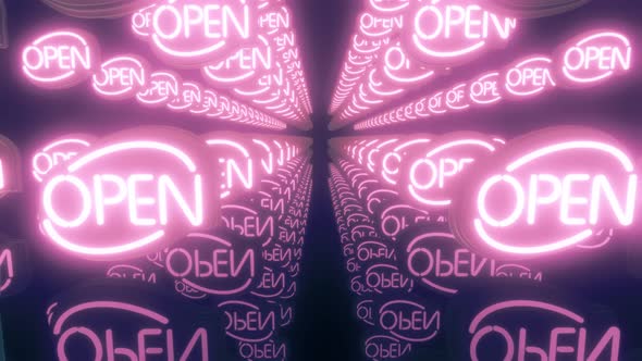 Multiple Neon Open Signs In A Row 4k