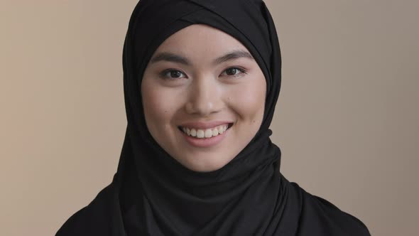 Portrait Smiling Executive Business Woman Asian Muslim Islamic Girl Casual Wear Hijab Looking at
