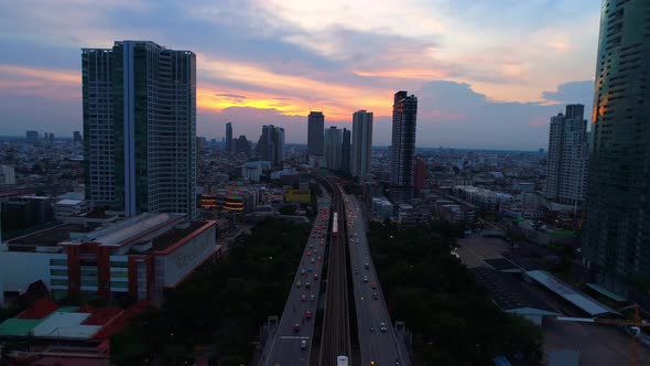 4K aerial drone footage of Bangkok skyline.