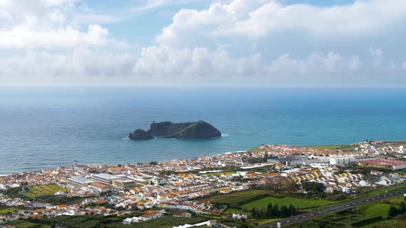 Panoramic Shot of Vila Franca Do Campo and Little Island Da Vila Near It. Sao Miguel Island