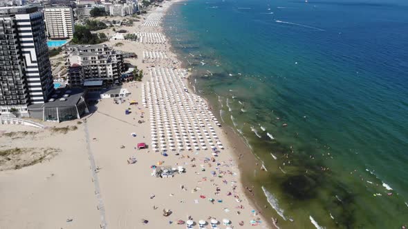 Aerial footage of the beautiful coastline of Bulgaria at the area of Sunny Beach