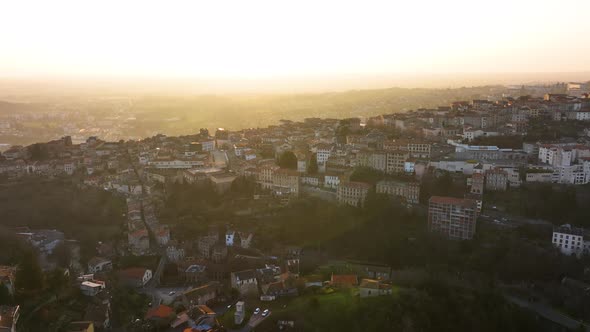 Aerial View of Dense Historic Center of Thiers Town in PuydeDome Department AuvergneRhoneAlpes