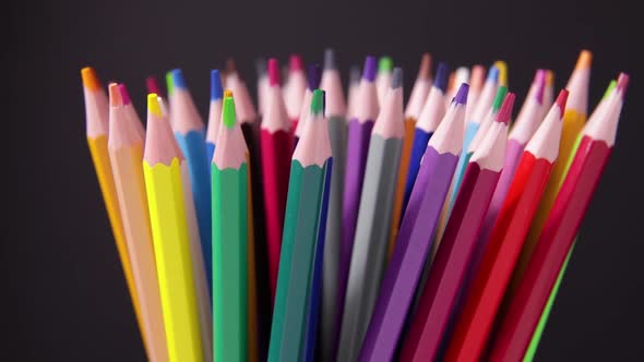 Coloured Pencils Set Rotates Slowly Sketching Concept