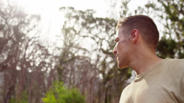 Military soldier standing at boot camp 4k