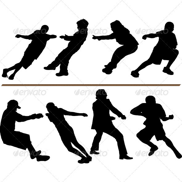 Tug of War or Rope Pulling Silhouettes