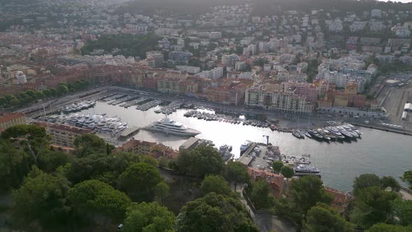 Aerial view of Port Lympia in Nice, Cote d'Azur, France