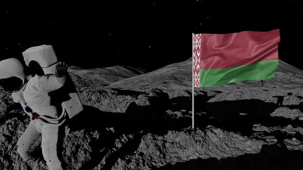 Astronaut Planting Belarus Flag on the Moon