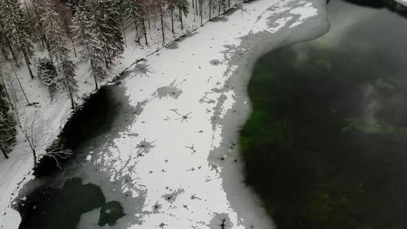 Beautiful view on an Lake with Mountains in Schiederweiher in Upper Austria Drone Video