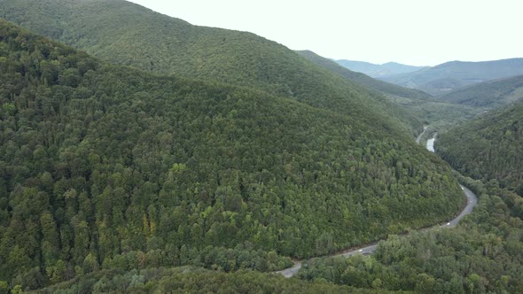 Aerial View of the Carpathian Mountains in Autumn. Ukraine