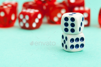 Gaming dices on blue background. Game concept.