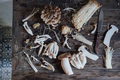 Various edible Asian mushrooms. Vegetables set. Dark photo natural light Flatly - PhotoDune Item for Sale