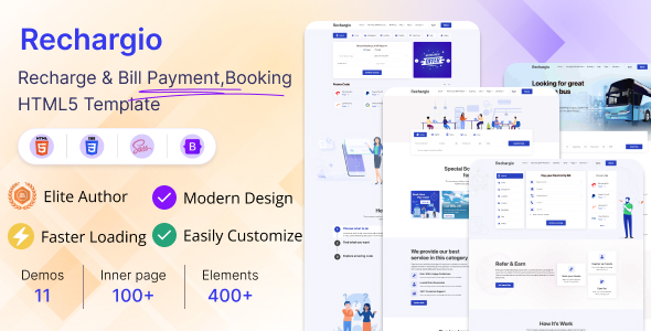 Rechargio - Recharge & Bill Payment, Booking HTML5 Template