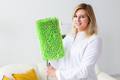 Portrait of housewife woman holds mop pad - cleaning concept - PhotoDune Item for Sale