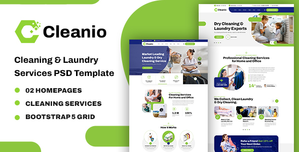 Cleanio - Laundry And Cleaning Service PSD Template