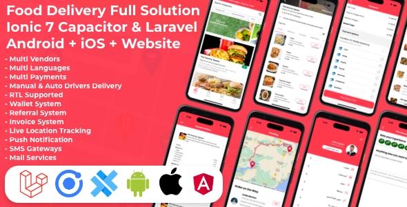 Food Delivery Multi Restaurant Ionic 7 + Laravel (Android + iOS + Website + Admin)