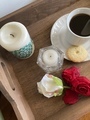 Overhead shot of coffee and candles on tray  - PhotoDune Item for Sale