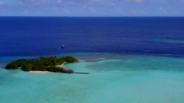 Aerial seascape of bay beach journey by blue sea with sand background