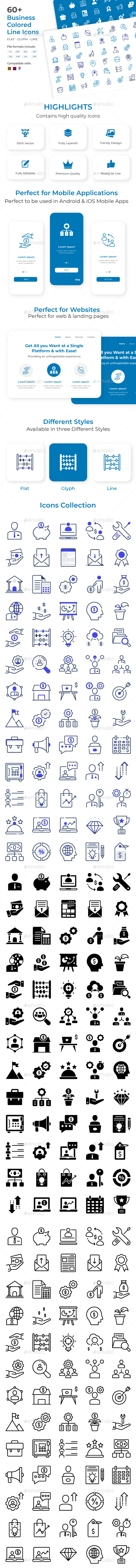 60+ Business Colored Line Icons