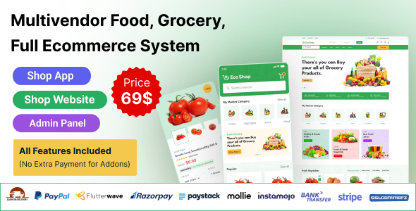 EcoShop - Multivendor Food, Grocery, Ecommerce Flutter App with Admin Panel & Website
