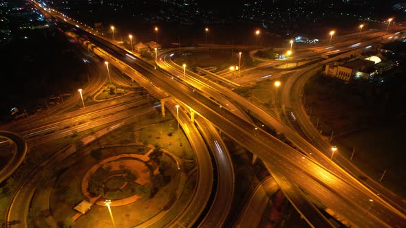 4K : Aerial time lapse in motion drone shot of freeway and interstate traffic