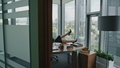 Successful business woman sitting office desk talking phone. Lady taking break. - PhotoDune Item for Sale