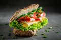 Tasty and fresh sandwich with ham, chive and lettue. - PhotoDune Item for Sale
